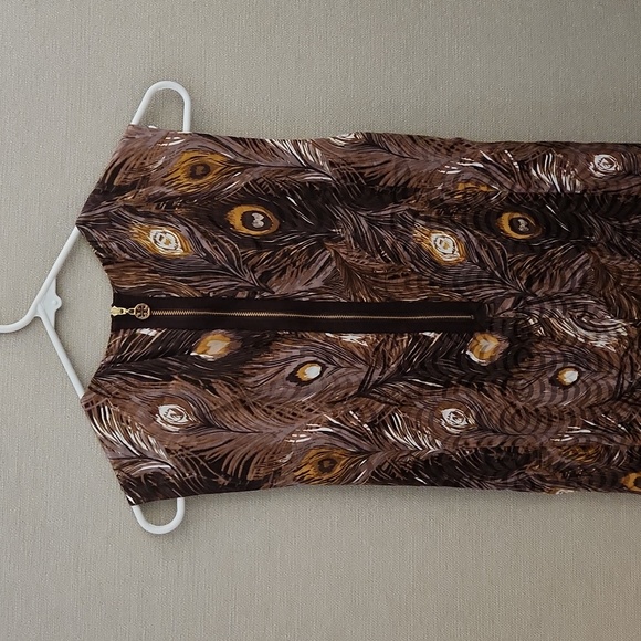 Tory Burch Brown Peacock Feather Dress Size 10 - Picture 5 of 14